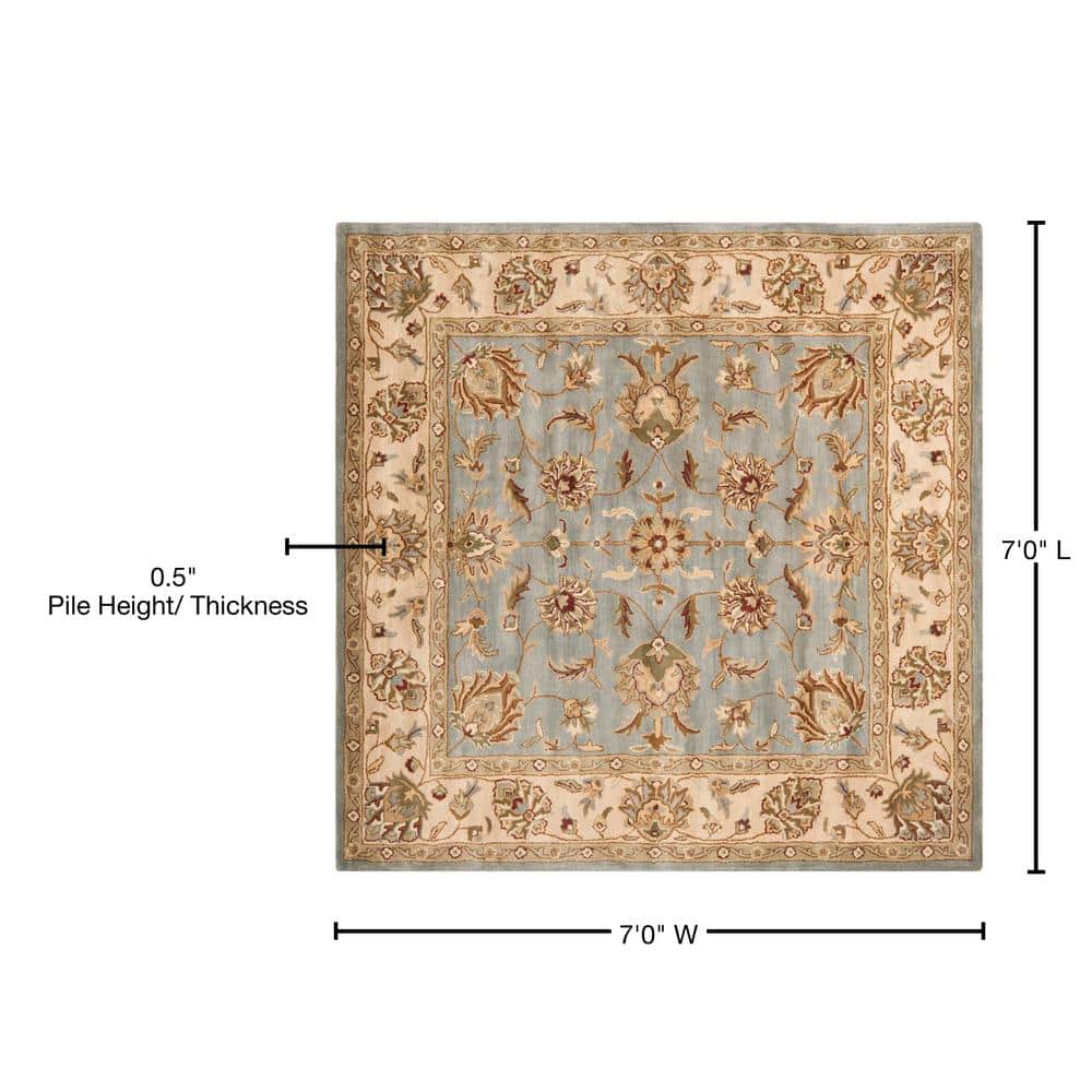 Royalty Blue and Beige 7' Square Wool Handmade Tufted Rug