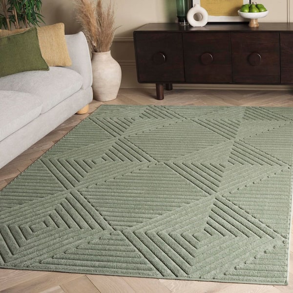 Selena 9 ft. x 12 ft. Green Solid Diamond Area Rug