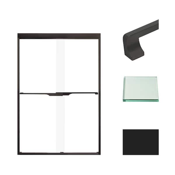 Transolid Frederick 47 in. W x 70 in. H Sliding Semi-Frameless Shower Door in Matte Black with Clear Glass