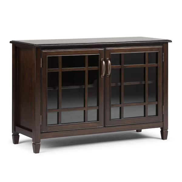 Simpli Home Connaught Solid Wood 46 in. Wide Traditional Low Storage Cabinet in Dark Chestnut Brown