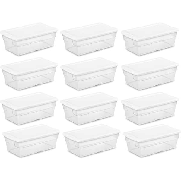 Sterilite 6 Qt. Plastic Storage Container Bin Snap Close White Lid in Clear (12 Pack)