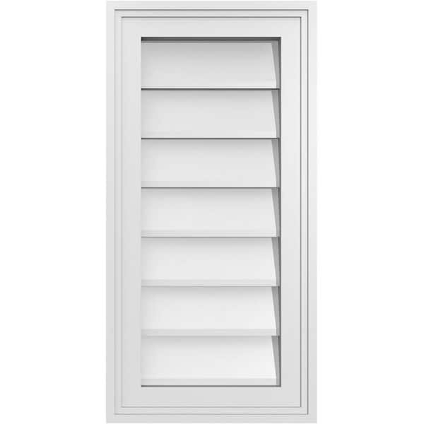 Ekena Millwork 12 in. x 24 in. Vertical Surface Mount PVC Gable Vent: Decorative with Brickmould Frame