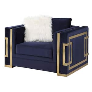 Virrux Blue Velvet & Gold Finish Arm Chair