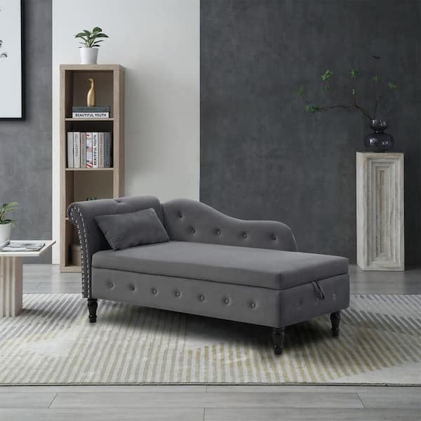 Grey chaise outlet lounge with storage