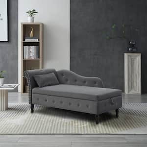 60" W Gray Velvet Storage Chaise Lounge with 1 Pillow