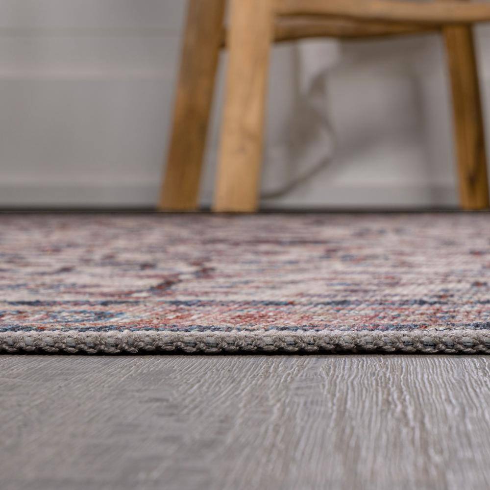 Kemer Persian Chenille Beige/Red/Blue 2' x 8' Washable Runner Rug