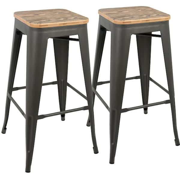 Lumisource Oregon 30 in. Grey and Brown Bar Stool (Set of 2)