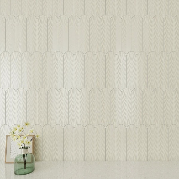 Feather Cream 3 in. x 12 in. 3D Textured Glossy Ceramic Subway Wall Tile (20-Piece, 4.84 sq. ft. /Case)