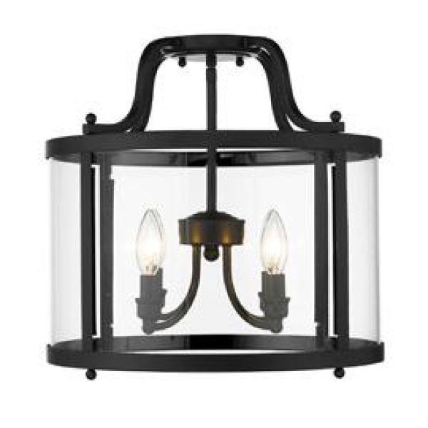 Matte Black and Clear Glass 16" Semi-Flush Mount Light