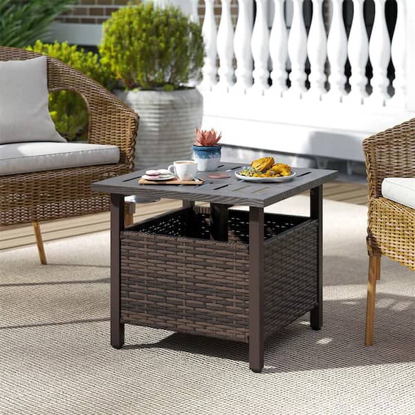 Costway Square Metal Outdoor Side Table with 1.93 in. Umbrella