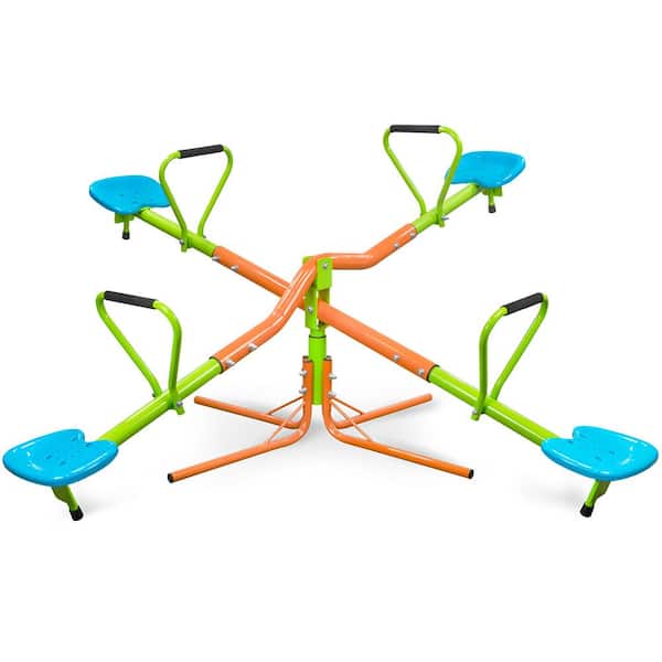 Unbranded Outdoor Playground Four Seats Seesaw for Kids 3 Plus Age with 360-Degree Rotating Sturdy Plastic Seat