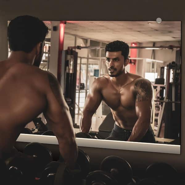 Lirago 48 in. W x 32 in. H Modern Rectangular Frameless Wall-Mounted Gym Mirror Dance Mirror in Silver