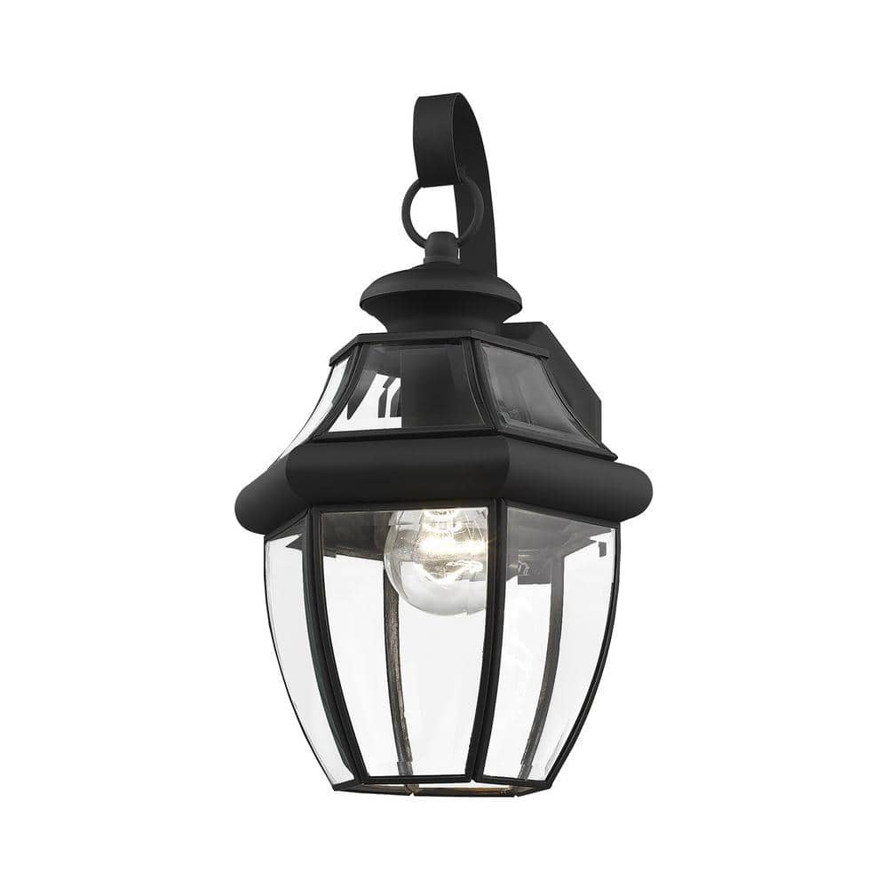 Colonial Black Brass Lantern Sconce with Beveled Glass