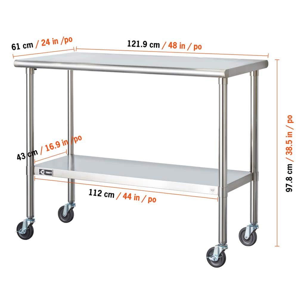 EcoStorage 48" Stainless Steel Portable Prep Table with Wheels