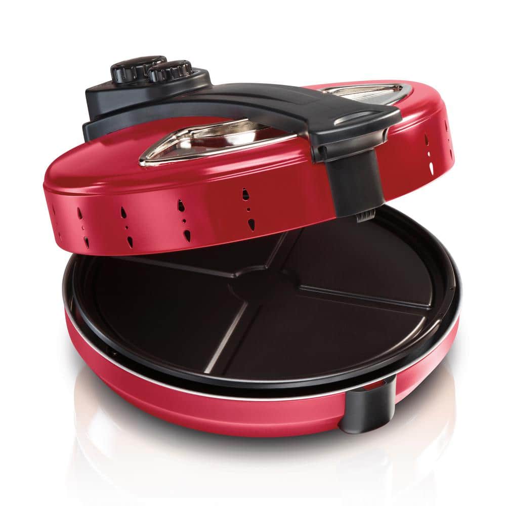 Red Enclosed Metal Pizza Grill with Viewing Window