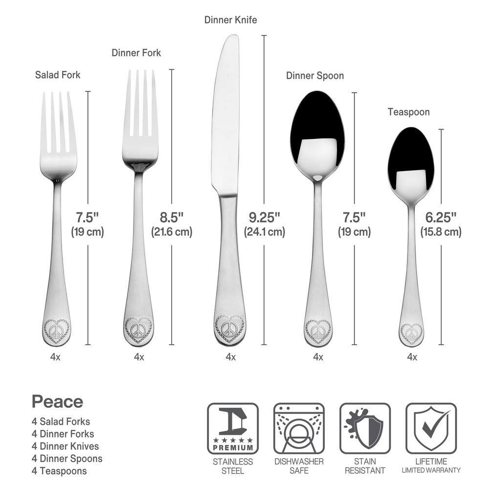 Towle 20pc Everyday Peace Flatware Set: 18/0 Stainless Steel, Traditional Style, Dishwasher-Safe, Service for 4