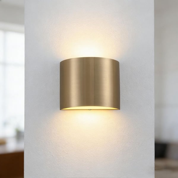 7 in. 1-Light Brass Outdoor LED Wall Sconce Light