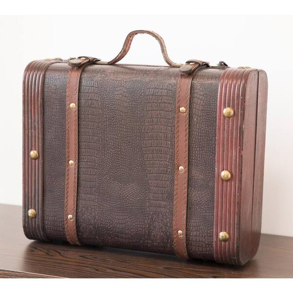 Vintiquewise Decorative Wooden Leather Suitcase QI003009 - The