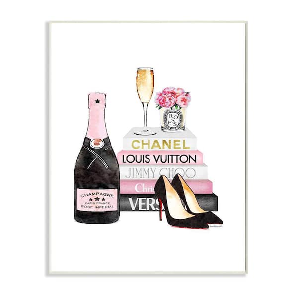 Stupell Industries Fashion Designer Wine Shoes Bookstack Pink Watercolor Wall Plaque by Amanda Greenwood