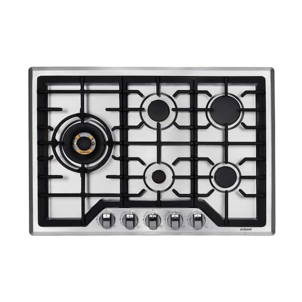 ROBAM 30 in. Powerful Gas Cooktop in Stainless Steel with 5 Brass Burners including 20,000 BTU Burner