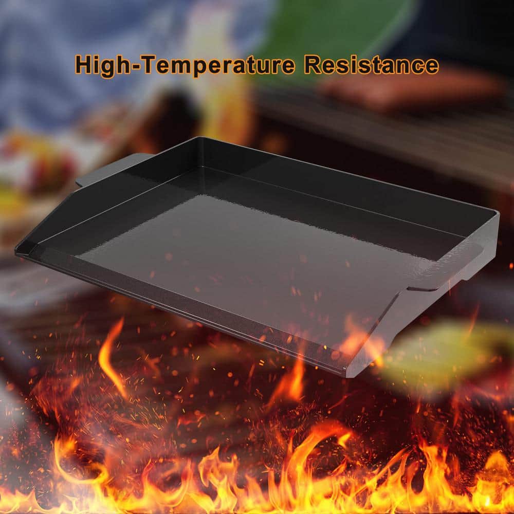 Black Enamelled Cast Iron Flat Top Griddle Plate, 23" x 16"