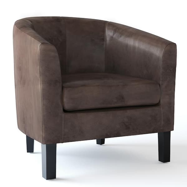 Simpli Home Austin 30 in. Wide Contemporary Tub Chair in Distressed Brown Vegan Faux Leather