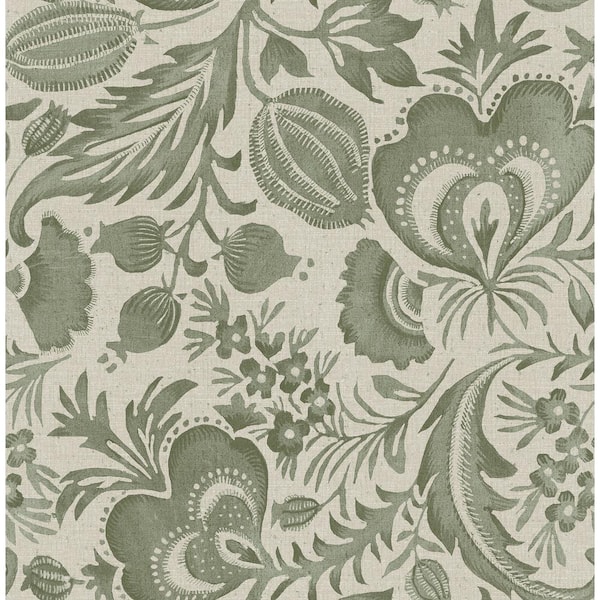 SCOTT LIVING Culver Green Moss Matte Jacobean Non-Pasted Non-Woven Paper Wallpaper