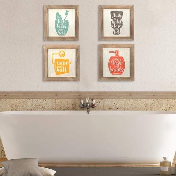 Stratton Home Decor Floss Flush Wipe Wash Decorative Sign (Set of 4 )