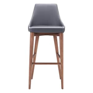 29.9 in. Gray Low Back Wood Bar Chair with Upholstery Seat