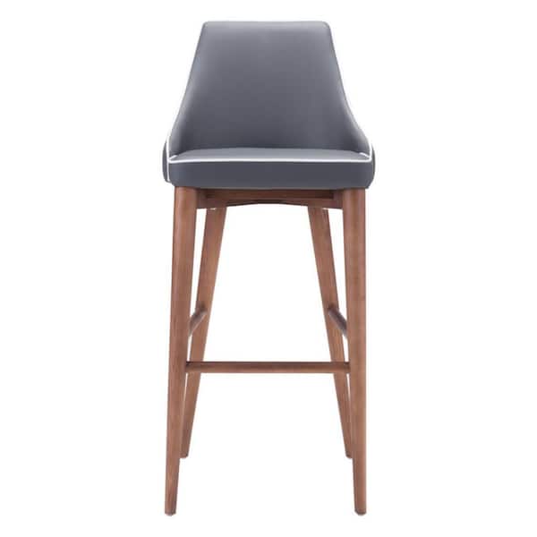 HomeRoots 29.9 in. Gray Low Back Wood Bar Chair with Upholstery Seat