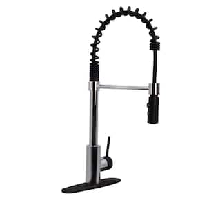 Single-Handle Pull Down Sprayer Kitchen Faucet with Dual Function Spray Head in Polished Chrome/Black Finish