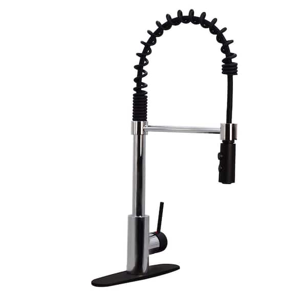 Westbrass Single-Handle Pull Down Sprayer Kitchen Faucet with Dual Function Spray Head in Polished Chrome/Black Finish