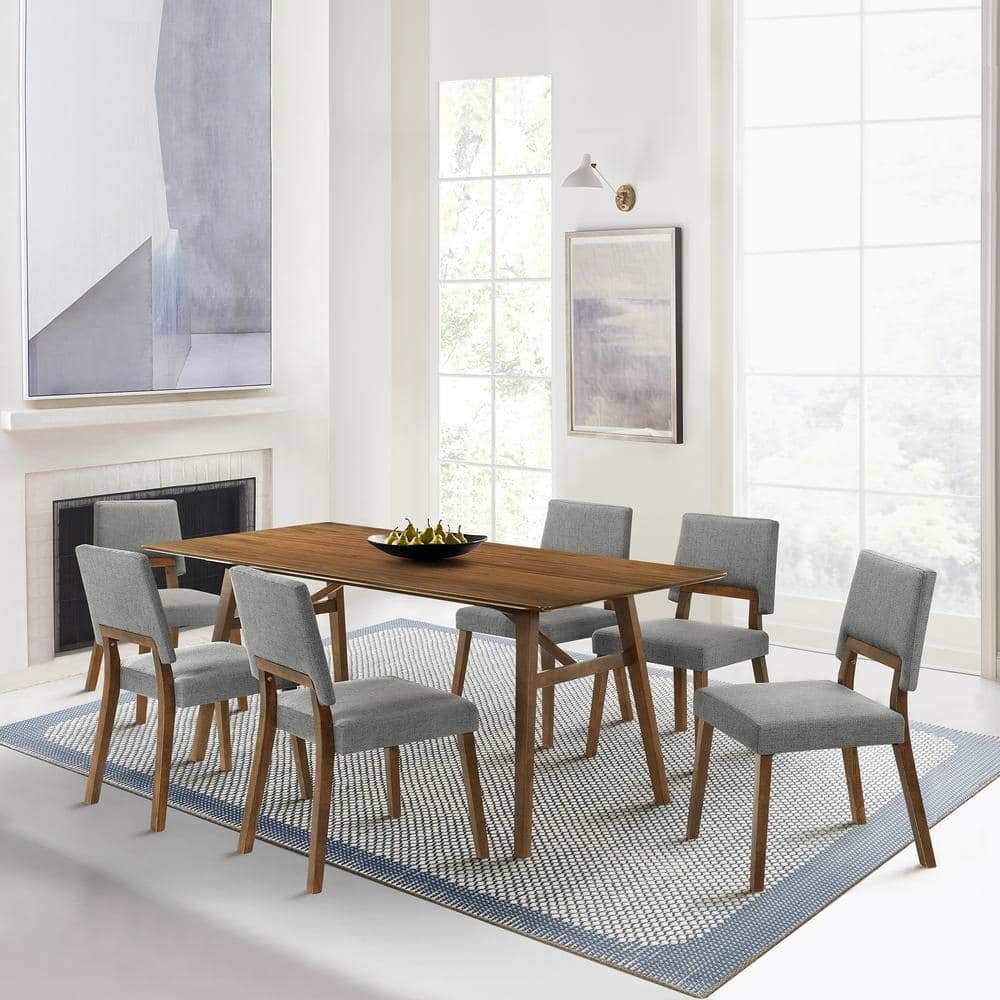 Channell 7-Piece Rectangle Wood Top Charcoal/Walnut Dining Set