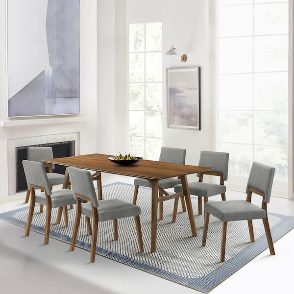 Armen Living Channell 7-Piece Rectangle Wood Top Charcoal/Walnut Dining Set