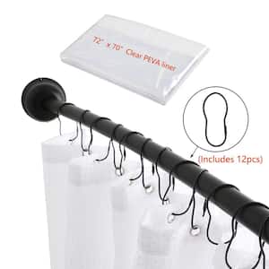 72 in. Adjustable Rust-Proof Aluminum Curved Shower Curtain Rod, Includes Shower Rings and PEVA Liner Matt Black Finish