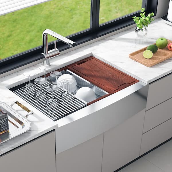 36 in. Farmhouse Kitchen Sink 304 Stainless Steel Drop-In Sinks, Top Mount Single Bowl Basin with Ledge and Accessories