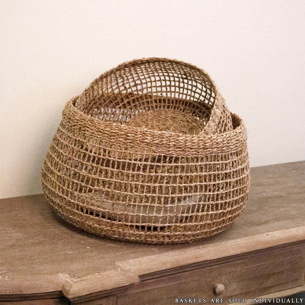 Vintage Set of 2 Round Large Brown Tan Rattan Woven Wicker Baskets Fruit Tray Desktop Storage