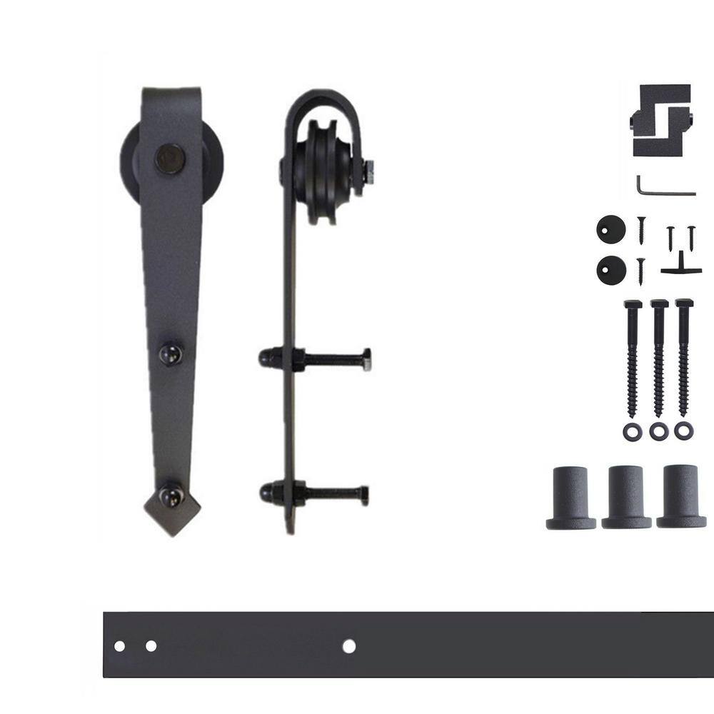 Black Rustic Sliding Barn Door Hardware Kit with Arrow Design Roller