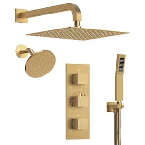 ZenithRain Shower System 5-Spray 12 and 6 in. Dual Wall Mount Fixed and Handheld Shower Head 2.5 GPM in Brushed Gold