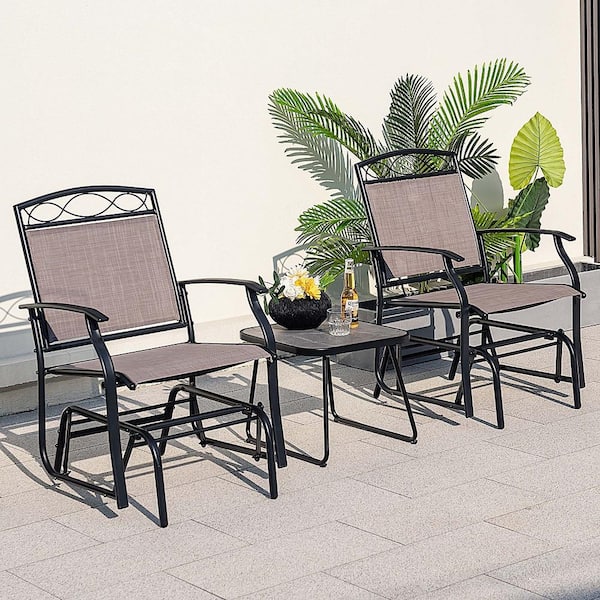2-pcs Metal Patio Glider Set Single Swing Outdoor Rocking Chair Heavy-Duty Metal Frame
