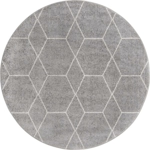 Trellis Frieze Light Gray/Ivory Gray 8 ft. x 8 ft. Round Geometric Area Rug