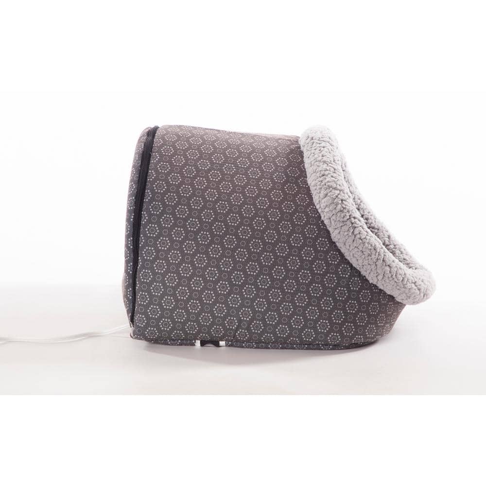 Small Gray Heated Fleece Cat Cave Bed