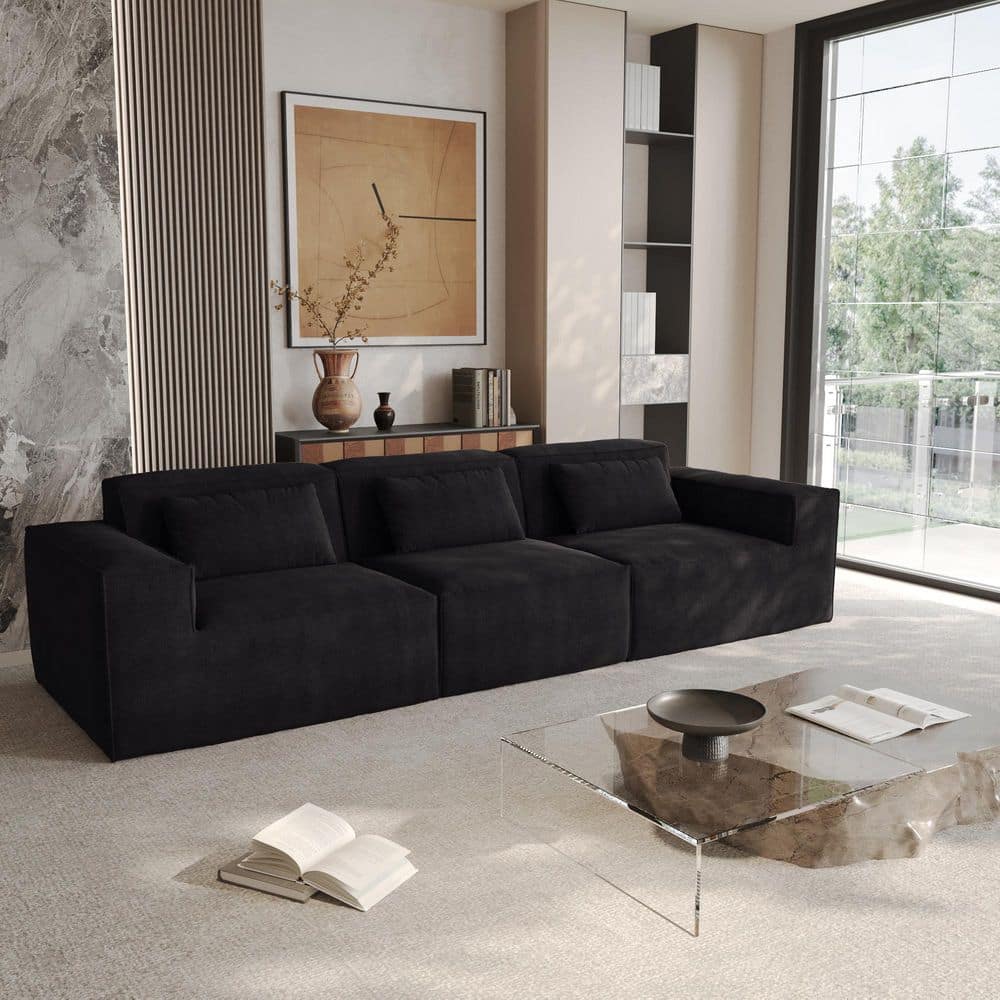 118 in. Square Arm Corduroy 3-Piece Modular Sectional Sofa in Black price history on PriceWatchPro