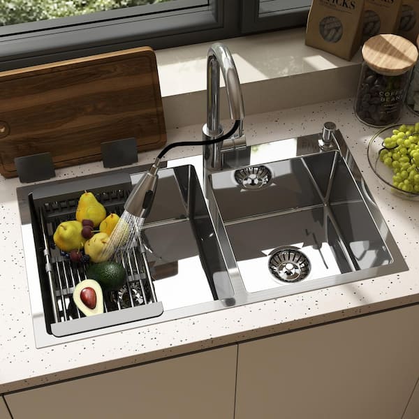 しんく QATSPACE DESIGNS INC 30 in. Drop-In/Undermount Double Bowl