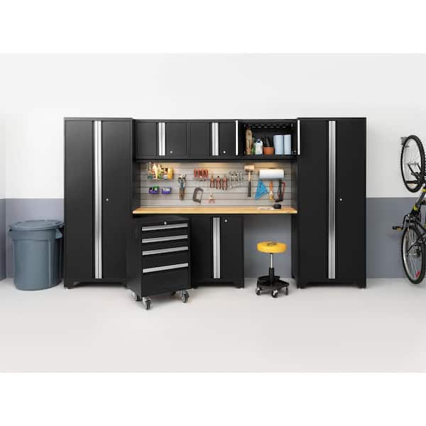 Bold Series 132 in. W x 76.75 in. H x 18 in. D 24-Gauge Steel Garage Cabinet Set in Black (8-Piece)