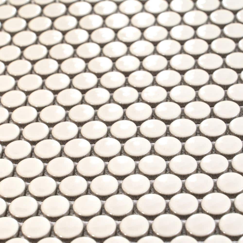Cirkel Beige Glossy Penny Round Porcelain Mosaic Tile Sheet
