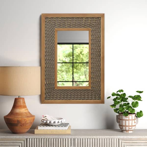 LuxHomez 24 in. W x 36 in. H Solid Wood Rectangular Frame Rustic Art Wall Mirror Decorative Mirror