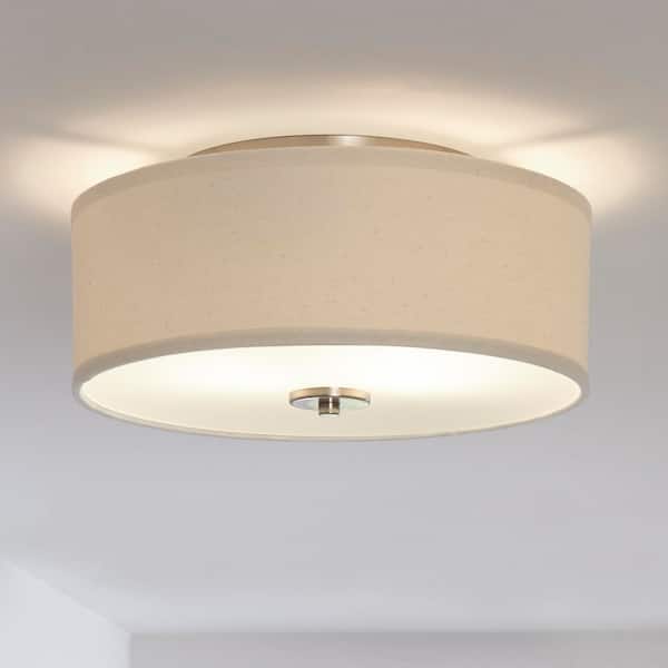 Inspire Collection 13 in. 2-Light Brushed Nickel Transitional Kitchen Ceiling Light Drum Flush Mount
