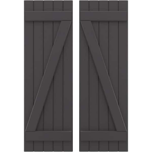 Ekena Millwork 17-1/2 in. W x 70 in. H Americraft 5 Board Exterior Real Wood Joined Board and Batten Shutters with Shadow Mountain