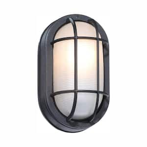 8.5 in. Black Oval 1-Light Outdoor Bulkhead Wall Lamp
